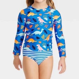 Cat & Jack Dinosaur Two-Piece Rashguard Swimsuit Blue Size 5T
